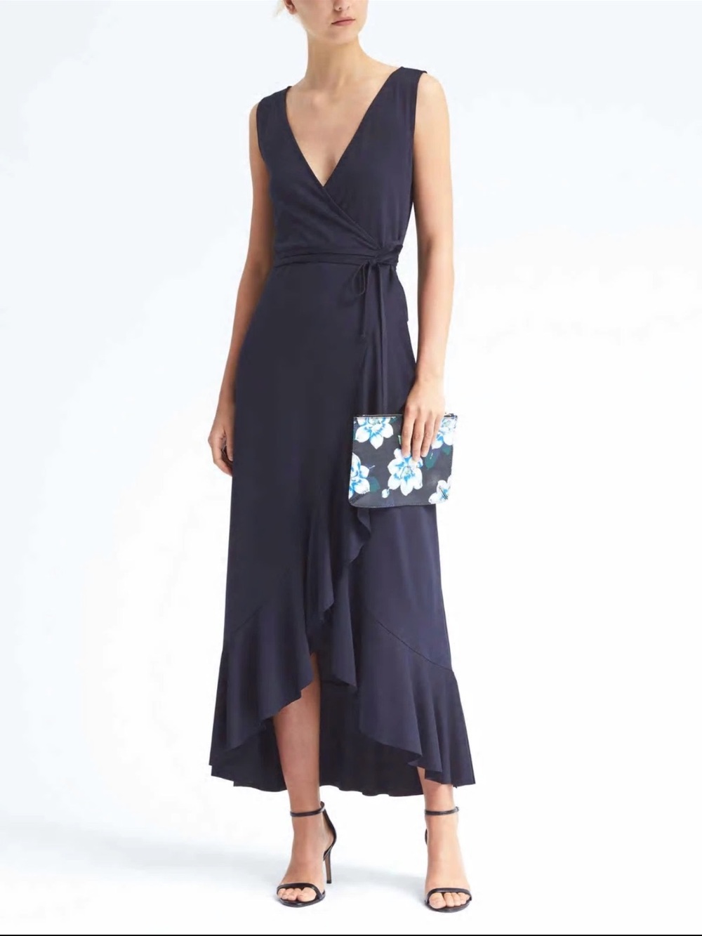 Banana Republic Navy Wrap High-Low Ruffle Dress
